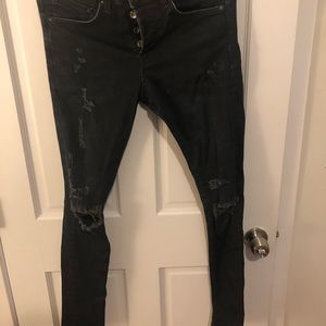 H&M low waist skinny fit distressed ripped jeans.